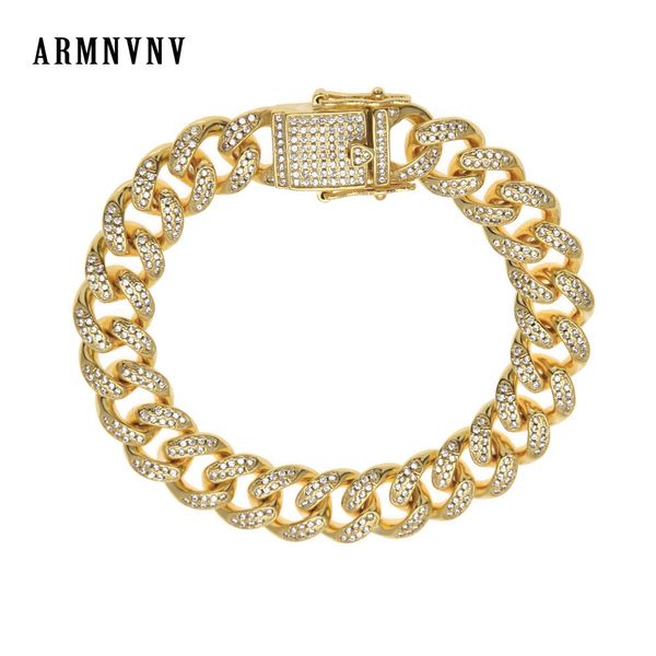 

armnvnv new men's bracelet gold miami curb cuban link chain bracelets for men iced out hip hop jewelry dropshipping, Black