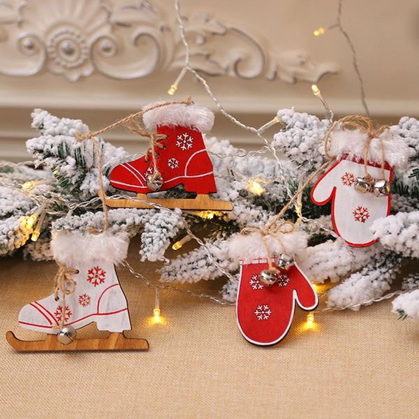 

2019 new wooden sleds boots glove color snowflake pattern christmas xmas tree hanging pendant wood decoration