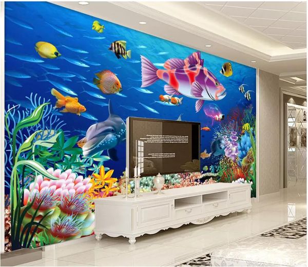 Пользовательские крупномасштабные фрески 3d фото обои фэнтези живопись подводный мир гостиная ТВ диван украшения стены наклейки