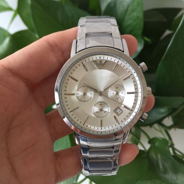 

drop shipping ar2448 ar2453 ar2434 ar2458 brand watch stainless steel quartz chronograph men watches fashion wristwatch, Slivery;brown