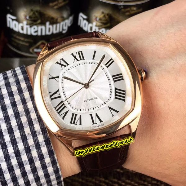 

luxry drive de wgnm0006 white dial rose gold steel case automatic mechanical mens watch brown leather strap sport watches high quality, Slivery;brown