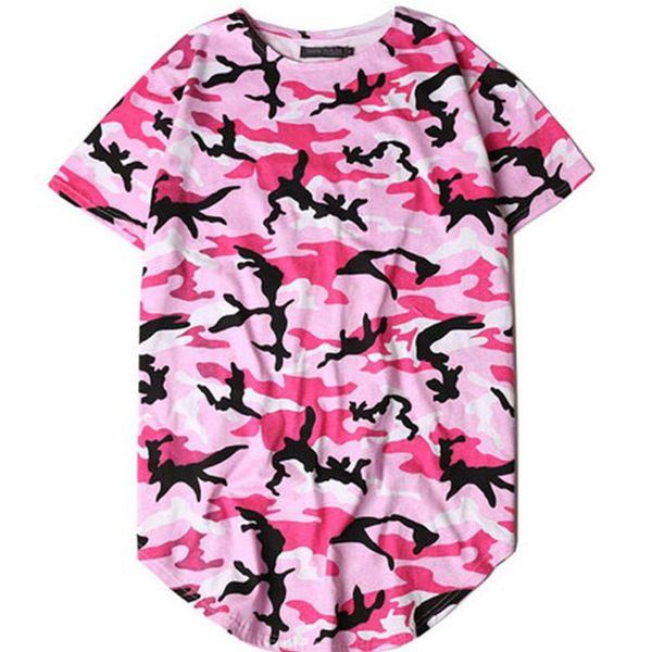

summer extended curved hem t shirt men camouflage longline hip hop t -shirt elongated tee shirts justin bieber elegant, White;black