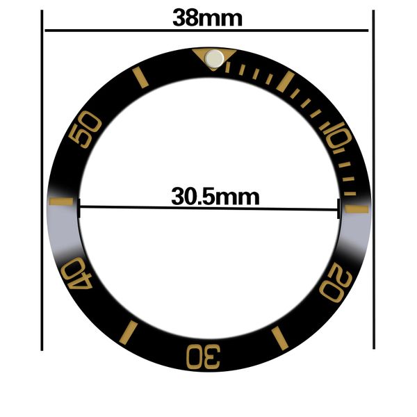 

watches spare parts, 38mm black yellow ceramic bezel suitable for 40 mm sub automatic watch