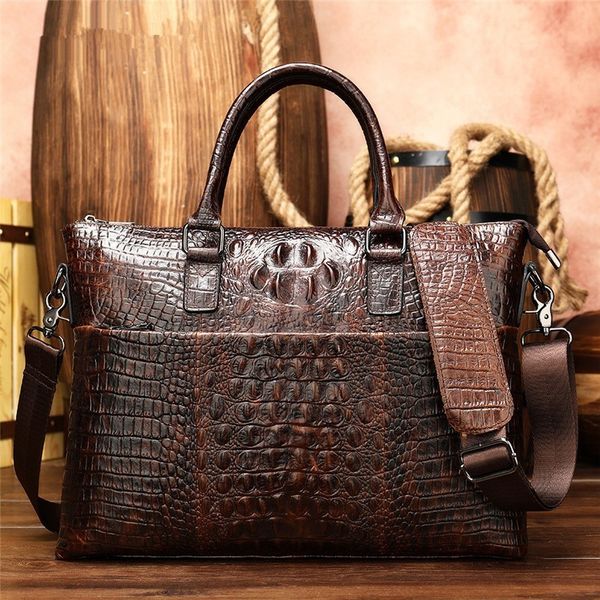 

real leather men alligator tote computer bag 100% cow genuine leather business men's briefcase male shoulder bag