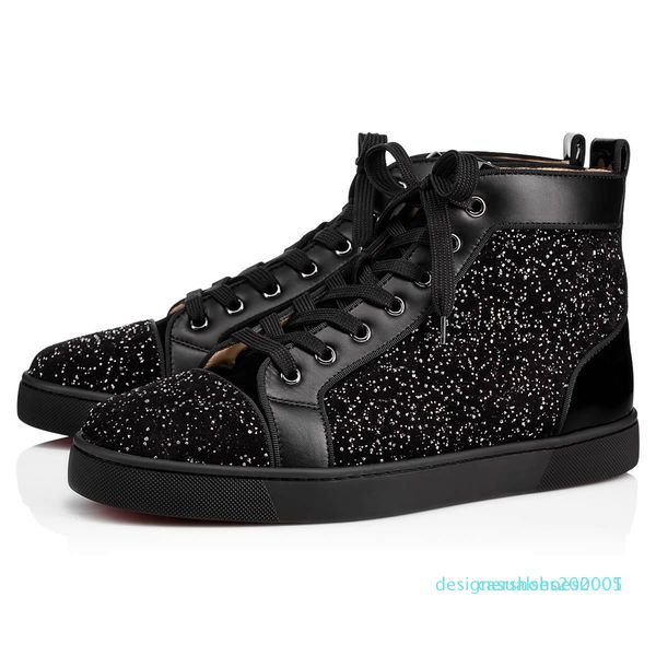 

designer shoes high cut red bottom spike sedue calf sneaker luxury party wedding shoe genuine leather casual shoe d05, Black