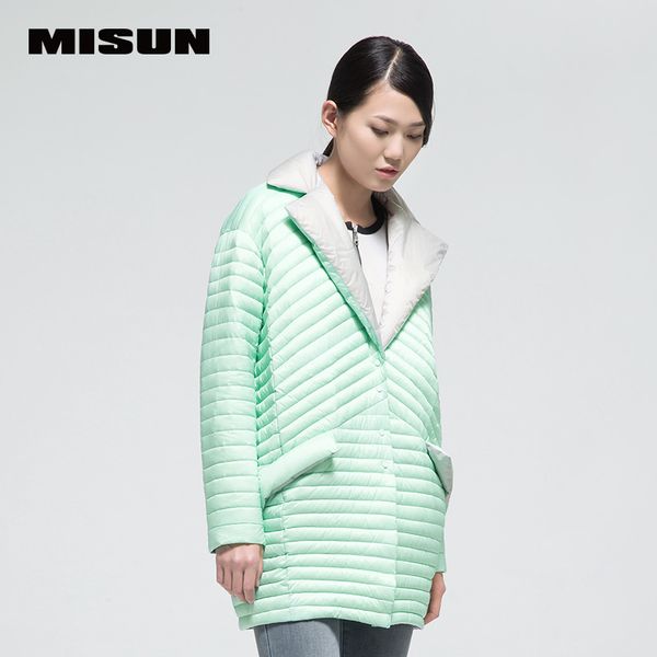 

new arrival misun2016 thin soft medium-long down coat female fashion color block patchwork, Black