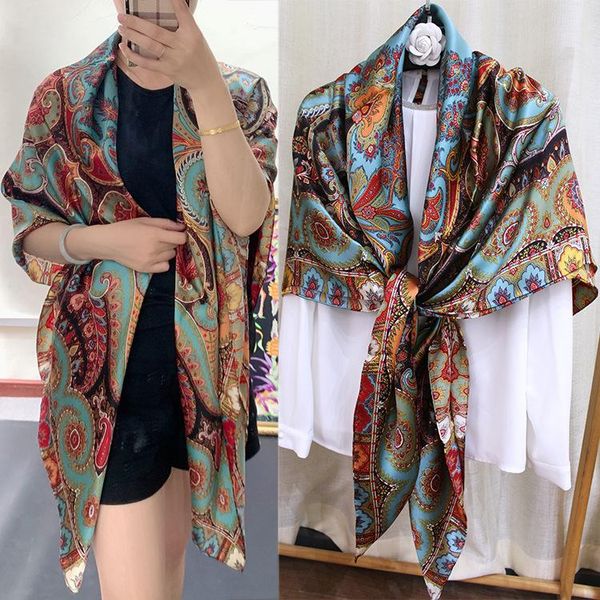 

printing retro luxury scarf shawl silk pattern heavy silk sunscreen turquoise bohemia women large square female 140cm xwaqv, White;black