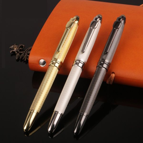 

luxury gray business pen 0.5 black/blue ink metal grid ballpoint pen for student gift writing office stationes, Blue;orange