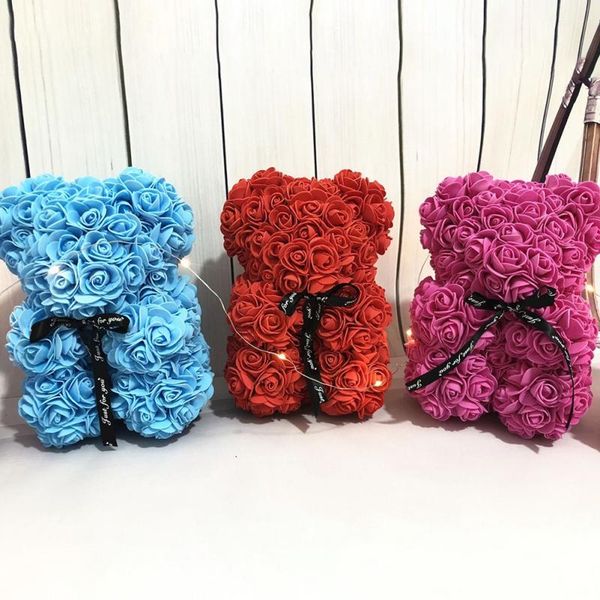 

valentine's day gift 25cm rose teddy bear rose flower artificial decoration women christmas valentines gift