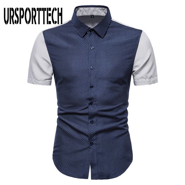 

ursporttech shirt men 2020 new short sleeve polka dot shirt man casual business slim fit designer dress, White;black