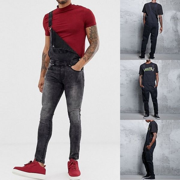 

men jeans men's zip to waist bib overalls slim-fit stretch jean slim straight jeans men overalls pants, Blue