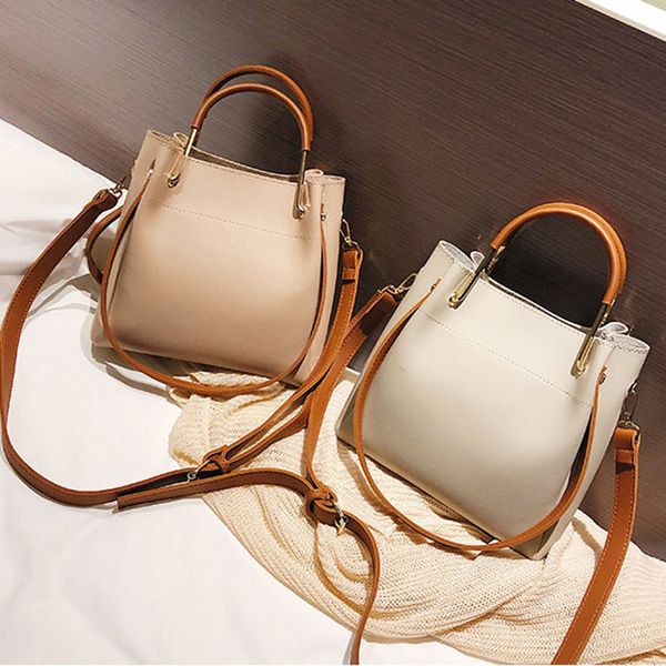 

2019 new fashion pu leather handbags women bucket good quality single shoulder bags female solid ccolor crossbody messenger bags