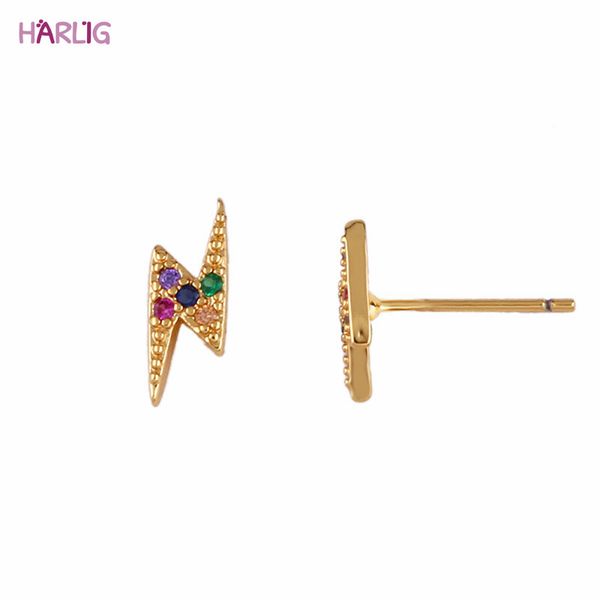 

harlig gold color earrings with rainbow stone brass made for women allergy fashion jewelry trendy style, Golden;silver