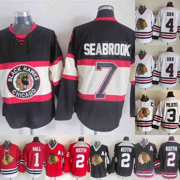 

Chicago Blackhawks 4 Bobby Orr 3 Pierre Pilote 7 Chris Chelios 1 Glenn Hall 2 Duncan Keith Hockey Jersey Red White Black Green Fast Shipping
