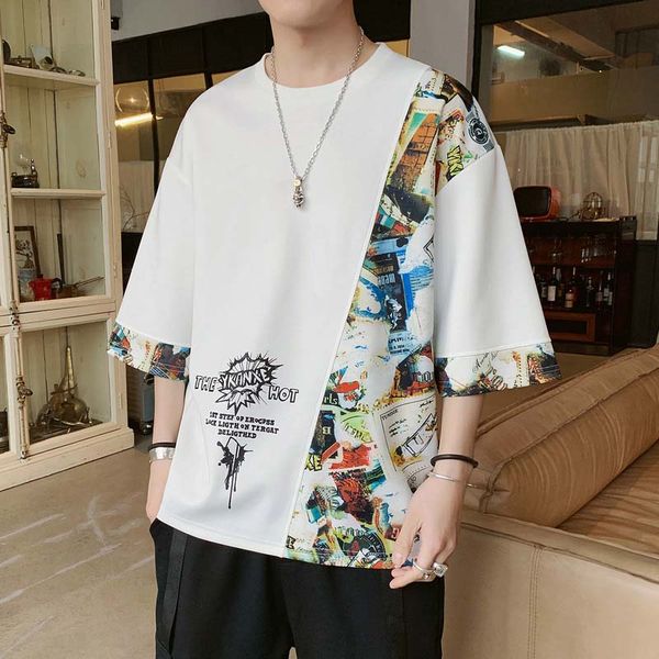 

fashion men's t-shirts 2020 summer new mens print hip hop loose breathable t shirt casual crew neck men clothing 2 colors size m-5xl-ph, White;black