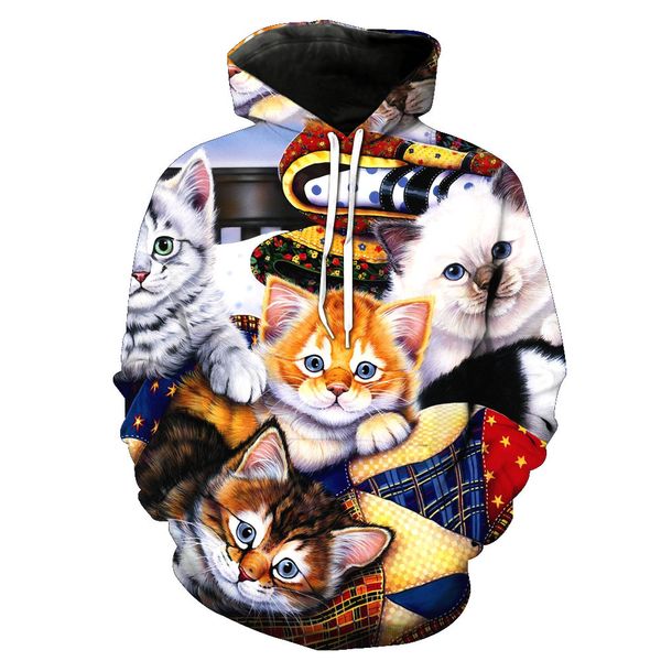 

europe and the trade animation cat printing with cap pocket cover men's fashion men's clothing with hat clothing, Black