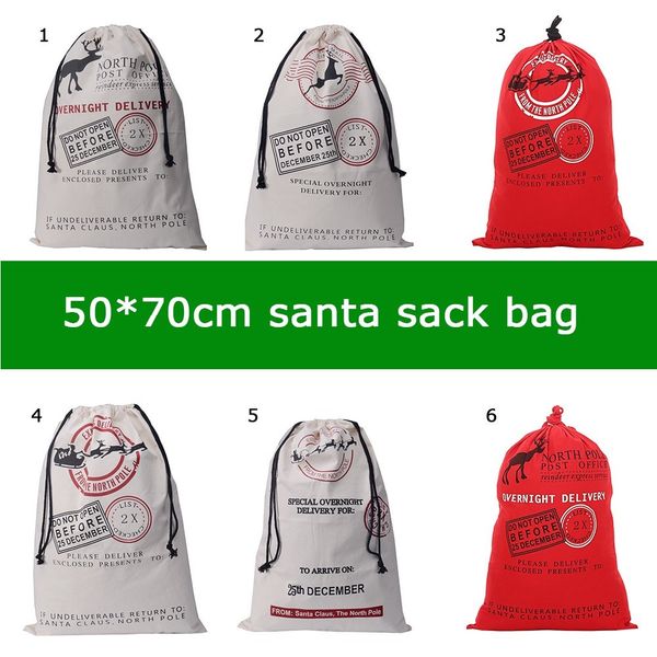 

18 style 50*70cm 50pcs fast delivery santa bag santa sack xmas gift canvas sack drawstring christmas gift bag wholesale