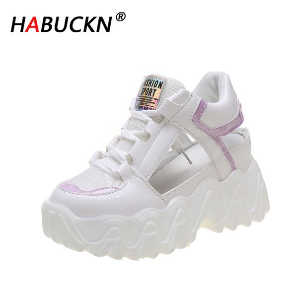 

habuckn summer womens platform wedge sandal high heels shoes female buckle platform leather casual summer slippers woman sandal t200605, Black