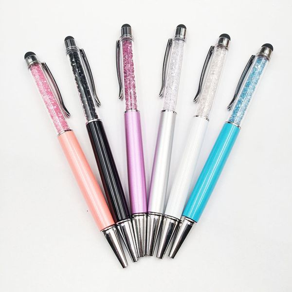 

6pcs/lot diamond crystal ballpoint pens capacitive stylus touch screen metal handwriting ball point pen stationery, Blue;orange