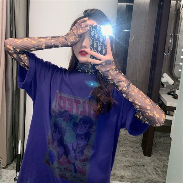 

suiya taro purple gauze sun-proof printed short-sleeved t- female ins fashionable super fire shirt shirt, White