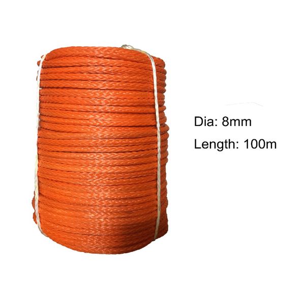 

8mm*100m synthetic winch line uhmwpe fiber rope for 4wd 4x4 atv utv boat recovery offroad