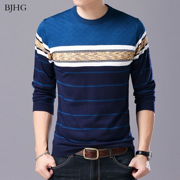 

bjhg men sweater o-neck casual striped sweaters autumn winter brand mens pullovers, White;black