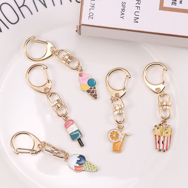 

simple and cute men and women keychain macarons ice cream drink pendant variety of optional keychain fashion jewelry direct sales, Slivery;golden