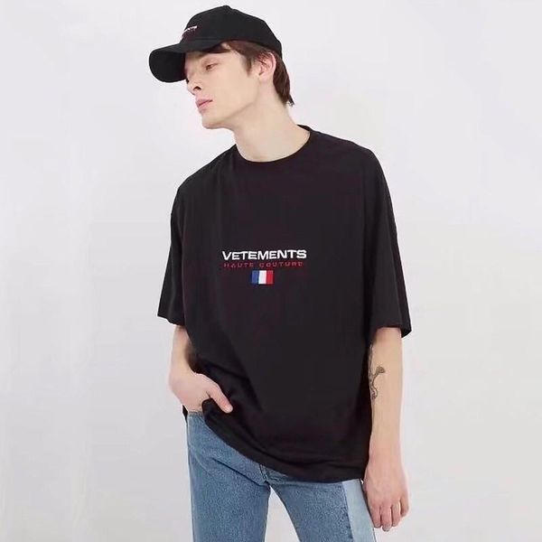 

vêtements флаг вышивка футболка европа америка мужчины женщины повседневная мода короткие рукава summer street hip hop tee негабаритные hfym, White;black