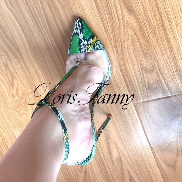 

2020 lady women bridal wedding green python snake t-strap pvc leather heels shoes designer pump poined toes slingback stiletto heels shoes, Black