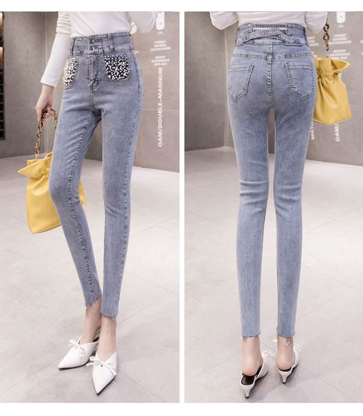 

dark blue female straight jeans loose pants