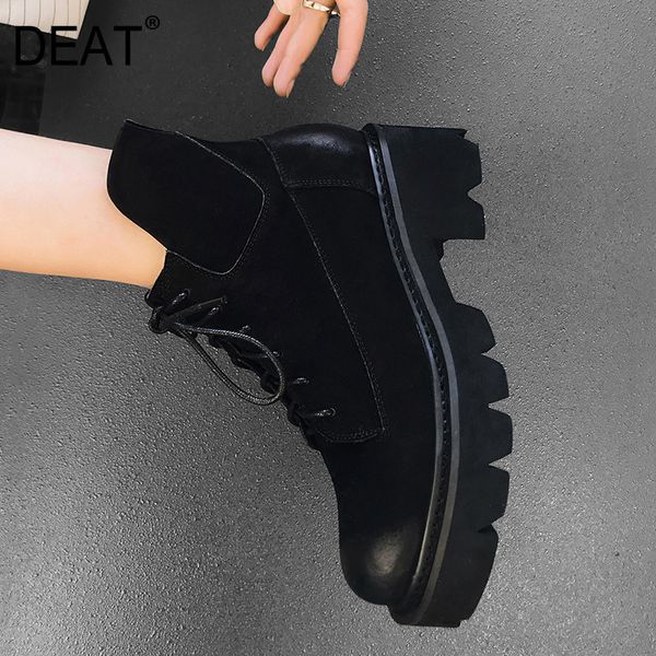 

deat] 2019 new spring summer round toe bandage pu leather casual personality single women high heels short boots fashion 10d131, Black