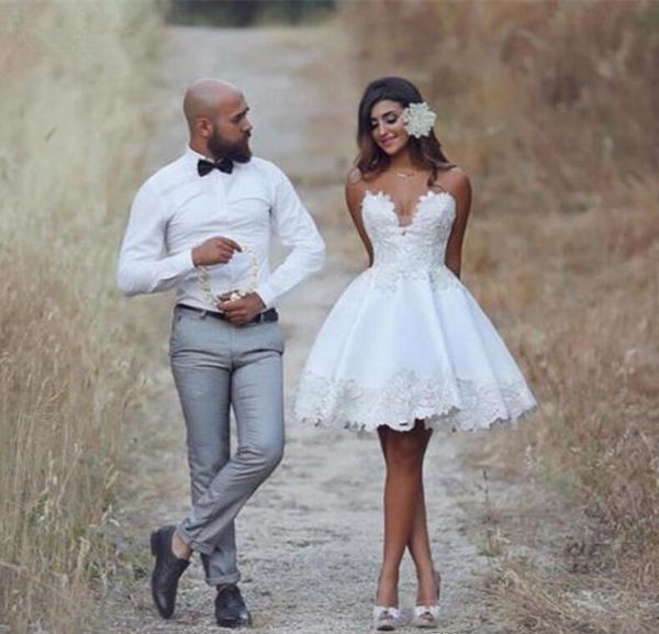 

sweetheart short casual beach lace wedding dress new a line bridal gowns custom size handmade appliques selling fashion romantic, White