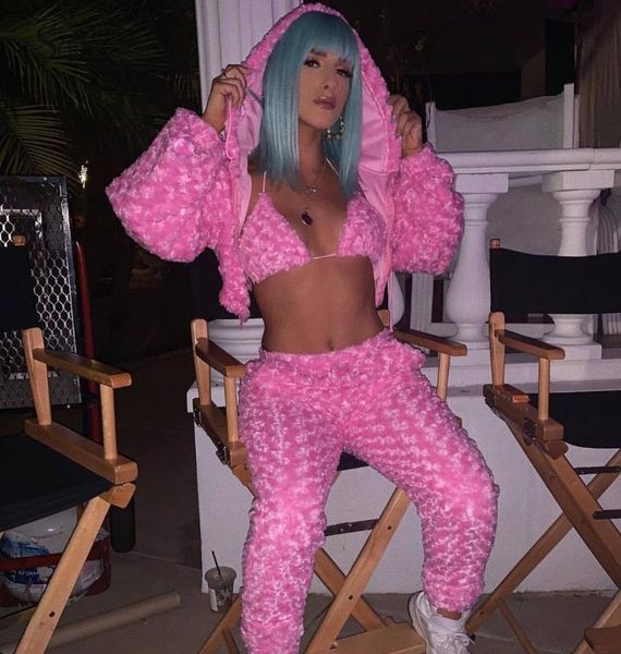 

womens tracksuit rose velvet 2 piece set women fall winter casual zipper hooded and high waist pants suits streetwear matching sets outfit, White