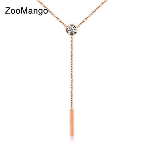 

zoomango fine style creative tassel cubic zirconia pendant necklaces rose gold stainless steel female chain necklace ogx1279, Silver