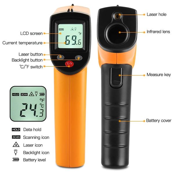 

digital temperature gm320 infrared thermometer non-contact temperature meter pyrometer ir laser point gun -50~600 c lcd