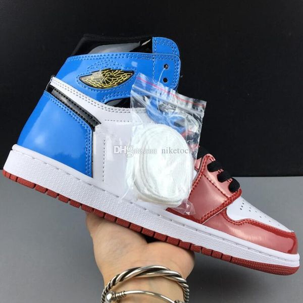 

ale 1 high og fearless first class red blue men basketball shoes 1s unc chicago patent leather sports sneakers