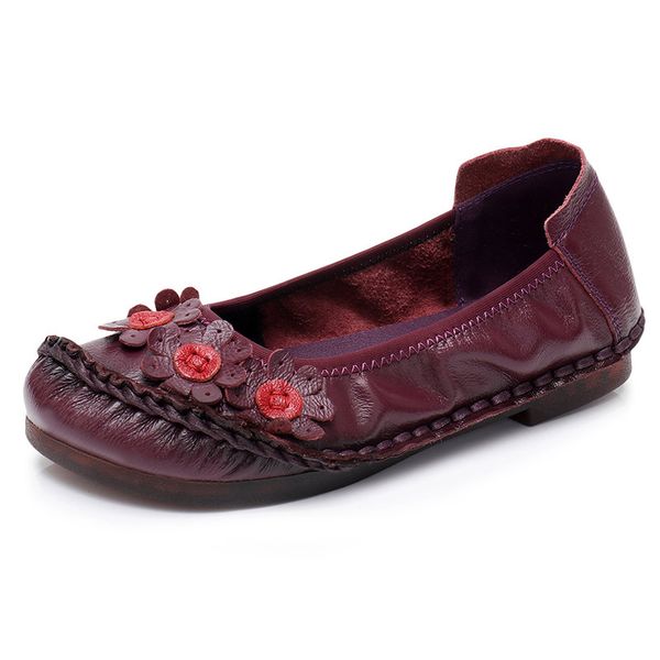 

handmade shoes women flats handmade casual women shoes woman flower genuine leather flat shoes ballet flats women loafers, Red;white