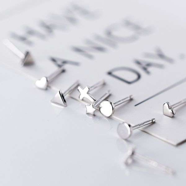 

mloveacc authentic 925 sterling silver exquisite star cross heart round stud earrings for women fashion sterling silver jewelry, Golden;silver