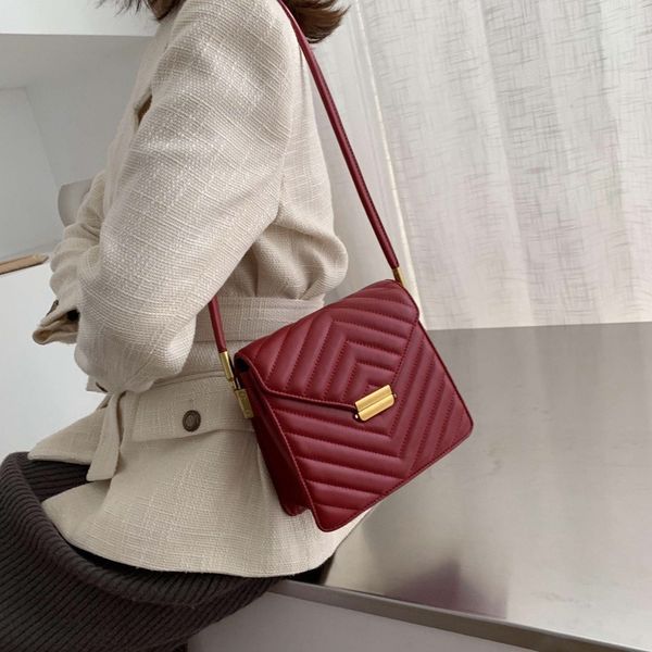 

2020 new ladies pu crossbody bag korean fashion casual simple solid color embroidery thread large capacity women's underarm bag