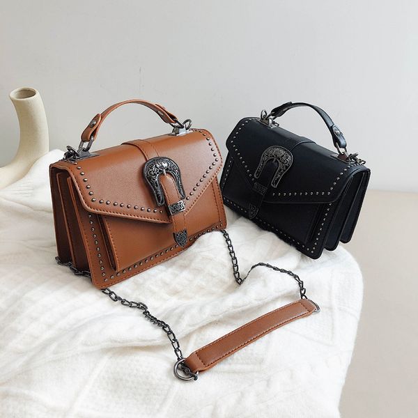 

original design 2020 design texture versatile rivet portable small square bag fashion chain single shoulder messenger bag