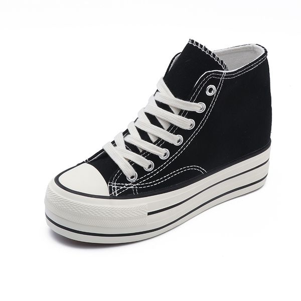 

womens high hidden heel trainers women canvas sneakers femme wedge heels sneakers woman deportivas mujer zapatillas, Black