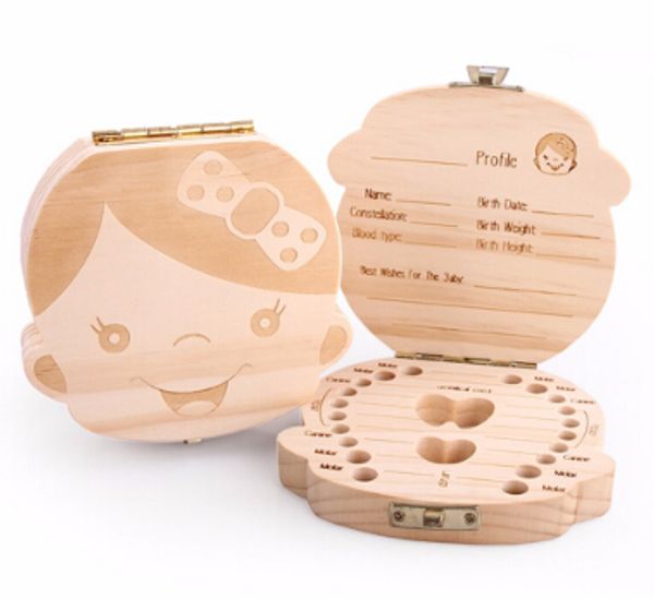 

wood baby tooth storage box english spanish russian baby boy girl wooden case save milk teeth collection organizer holder