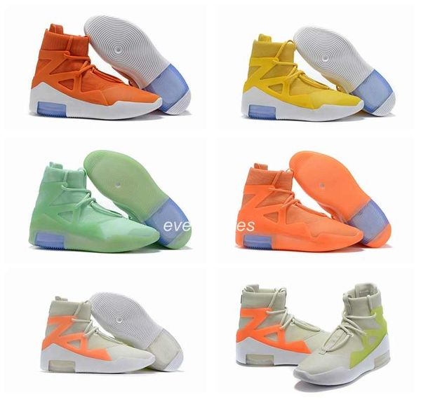 

2019 new air fear of god 1 mens leather basketball shoes designer boots orange yellow white green casual sneakers fog chaussures 7-12