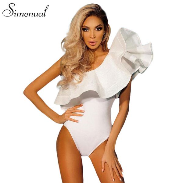 

One shoulder ruffles fitness bodysuit women clothing 2018 fashion sexy hot slim bodycon jumpsuits solid ladies bodysuits rompers