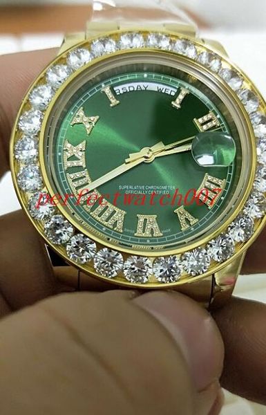 

classic series wristwatch green index roman dial 41mm day date president big 18k yellow gold asia 2813 mechanical automatic mens watches, Slivery;brown