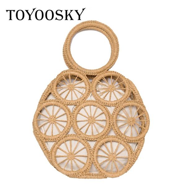 

summer women handbags manual woven hollow cotton linen straw bag ladies round hollow travel daily handbag holiday beach totes