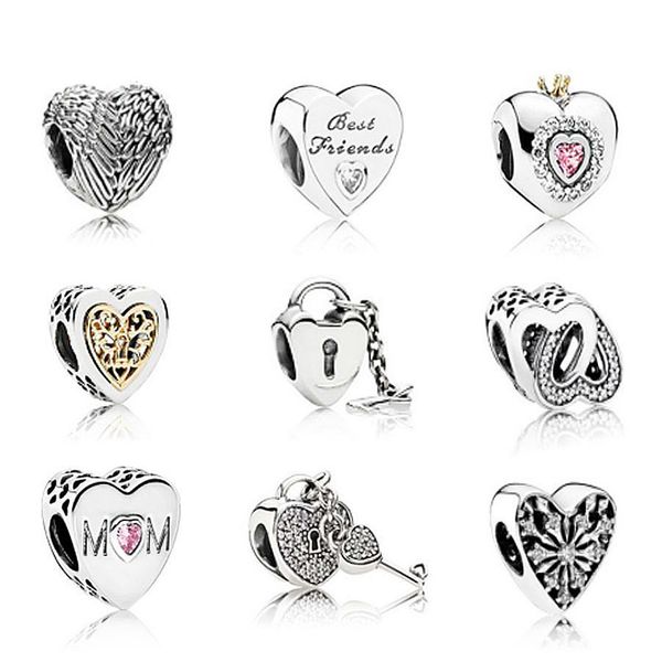 

new genuine 100% 925 sterling silver pandora heart shape pan charm pearls collocation charm bracelet diy bangle silver jewelry, Black