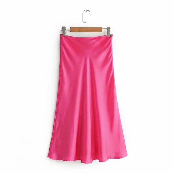 

skirts 2021 women casual silk satin yellow red skirt female spring-summer chic a-line smooth solid long faldas mujer moda, Black