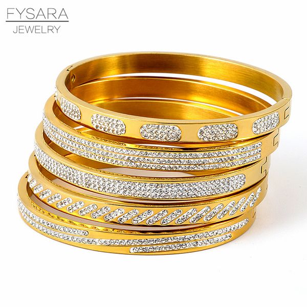 

fysara rhinestone pave bangles stainless steel zirconia crystals bangles bracelets for women fashion bangle jewelry accessories, Black