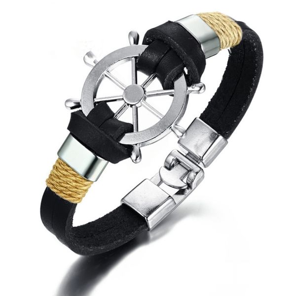 

alloy rudder lanyard black brown men's fashion bracelet, Golden;silver